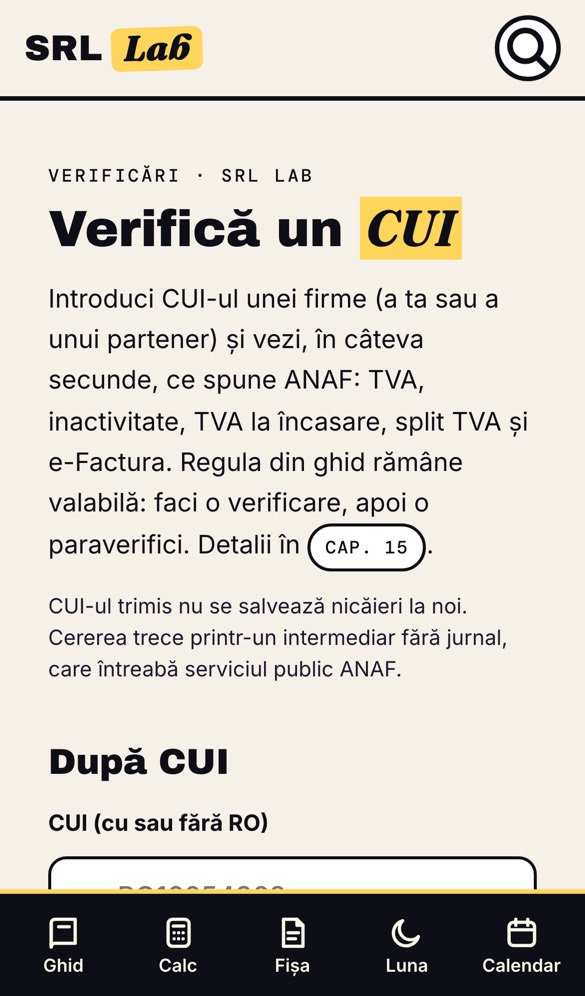 Verifică un CUI la ANAF
